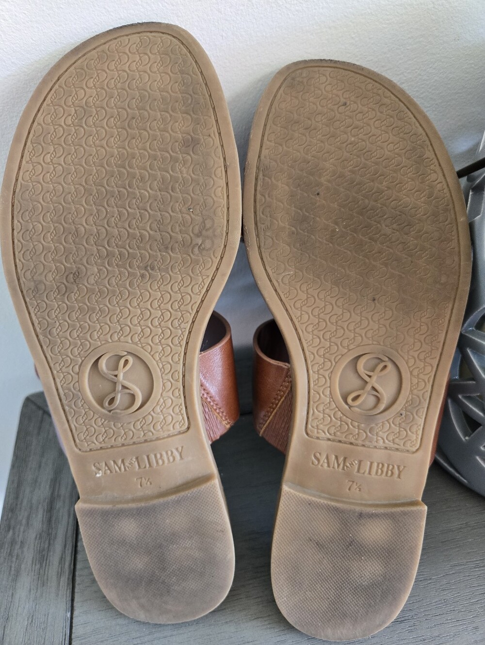 Sam&Libby Brown Leather Double-Strap Slide Sandals Sz 7.5 - Picture 5 of 5